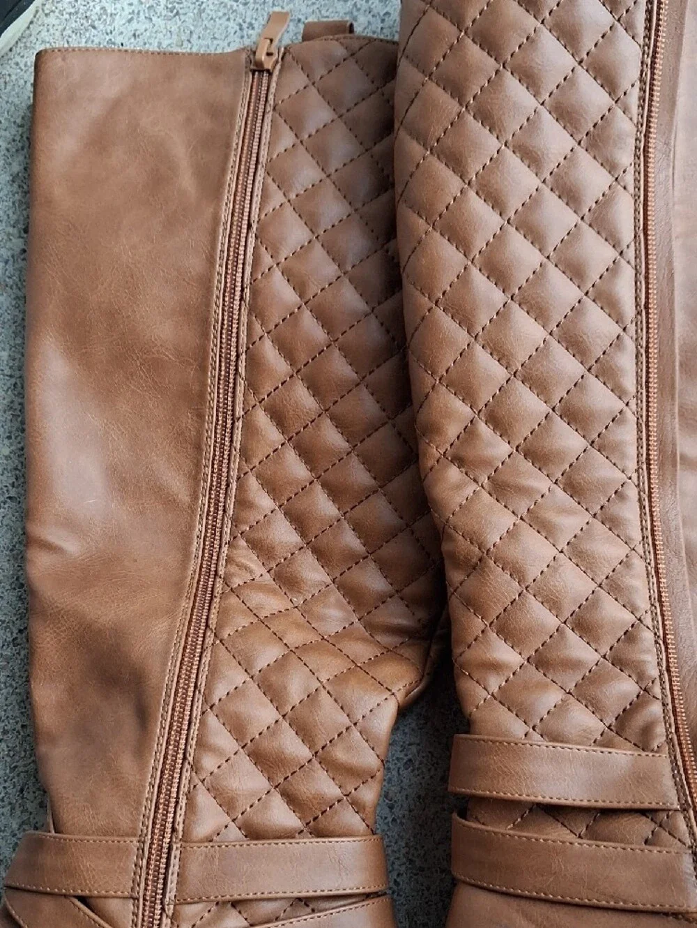 Classic Quilted Tall Riding Boots - Tan